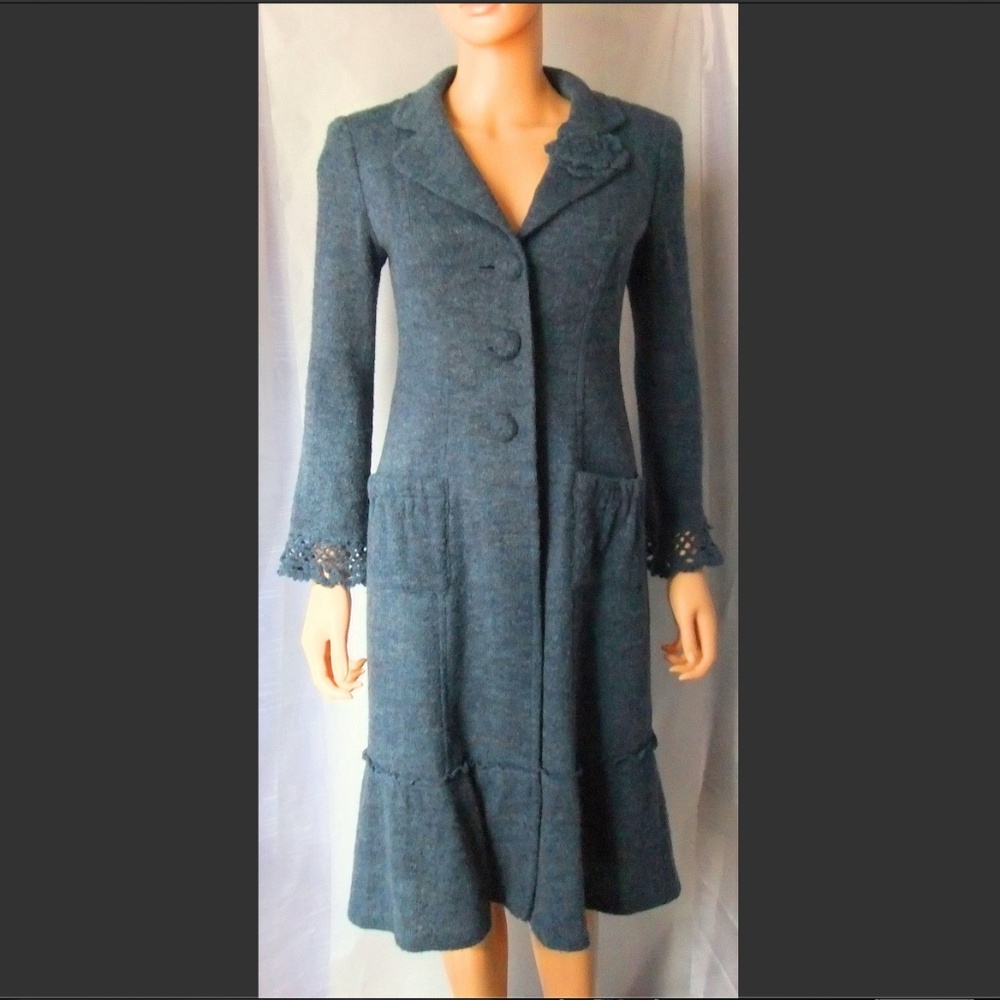 Nanette Lepore Blue/Gray Fit & Flare Coat, Size S